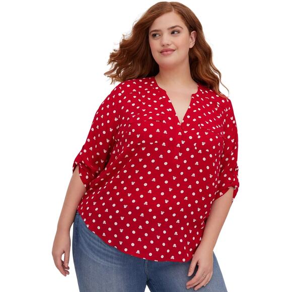 torrid Tops - Torrid Disney Top Womens 3X Red White Minnie Mouse Harper Georgette Dot Blouse